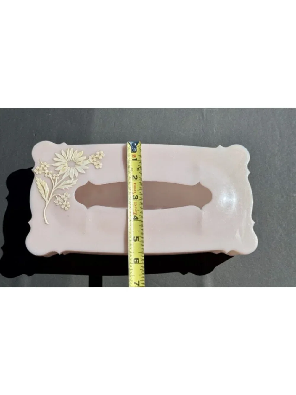 50s Vintage Plastic Tissue Box Holder Pink Schwarz Bros Hinge Top Floral